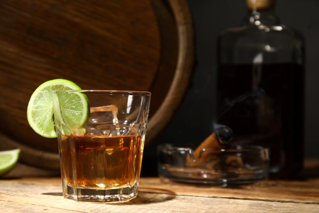 Cold rum shot served on a table